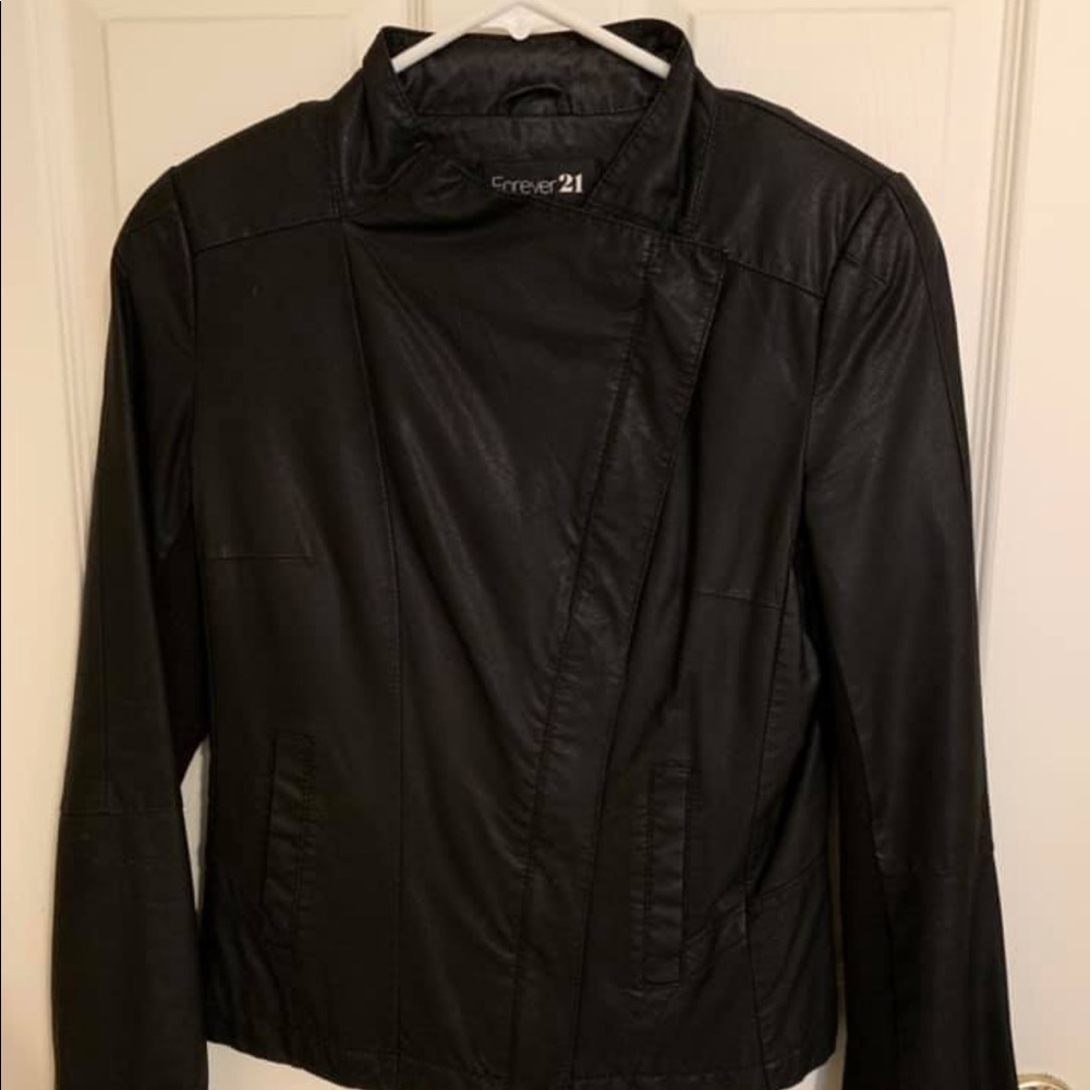 Women’s black leather moto-jacket